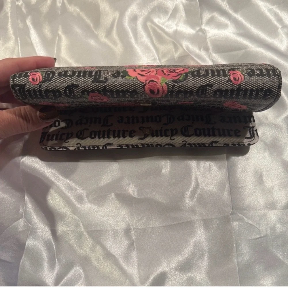Juicy Couture Pink and Cream Checkered Scarf with Black Floral Wallet